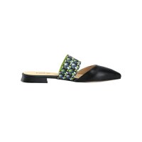 Leather mule, black-green