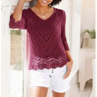Designer-Ajourpullover m. 3/4-Ärmeln, bordeaux