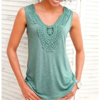 Shirttop m. Spitzenbesatz, jade