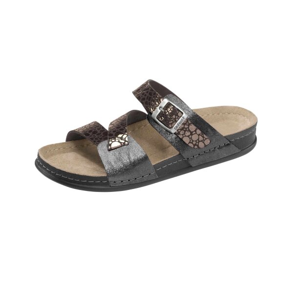 Cowhide mule with metalic effects, grey