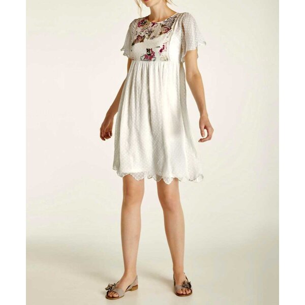 Kleid m. Stickerei, ecru-bunt