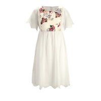 Kleid m. Stickerei, ecru-bunt
