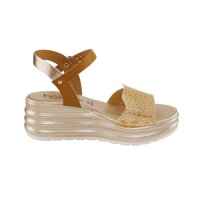 Sandal with cork look, camel-gold coloured
