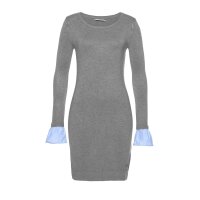 Marken-Feinstrickkleid m. Volant, grau