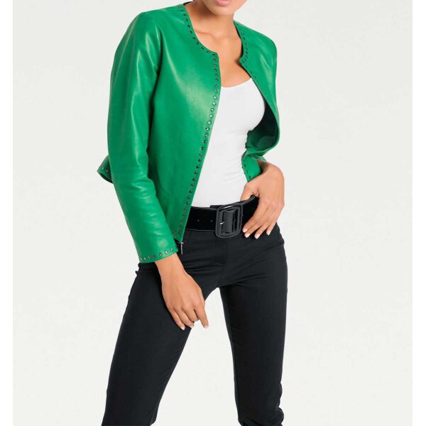 Designer-Lammnappalederjacke, smaragd
