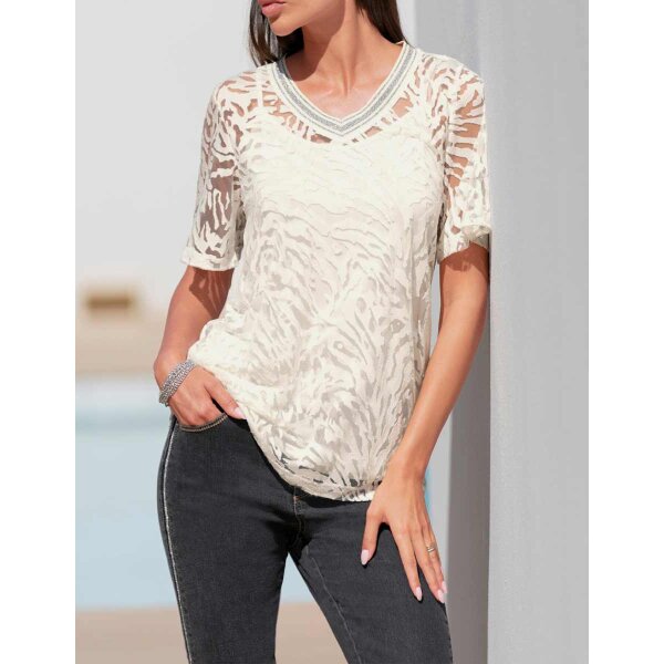 Designer-Ausbrennershirt m. Top, champagner