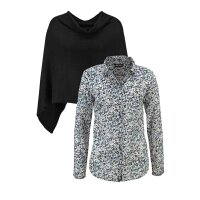 Marken-Bluse + Poncho, schwarz-grau-blau