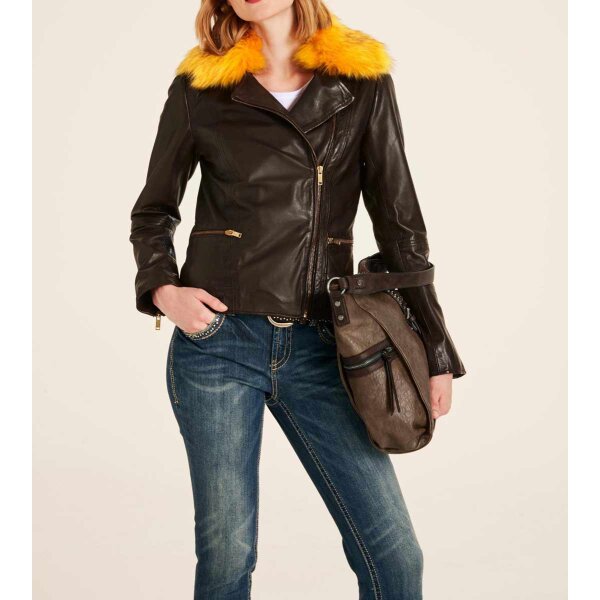 Lammnappalederjacke m. Webpelz, braun