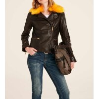 Lammnappalederjacke m. Webpelz, braun
