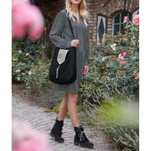 Print dress, black-offwhite