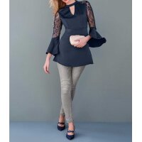 Blouse with lace, midnight blue