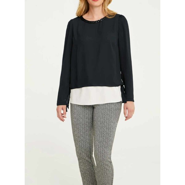 Two-in-one blouse with ornamental chain, black-white