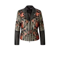 Lammnappa-Lederjacke m. Stickerei, schwarz