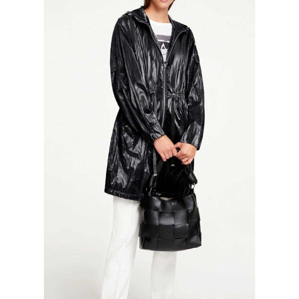 Designer-Knautschlack-Parka, schwarz