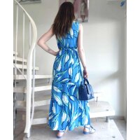 Marken-Druckkleid m.Bindeband, blau-türkis