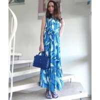 Marken-Druckkleid m.Bindeband, blau-türkis