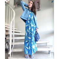 Marken-Druckkleid m.Bindeband, blau-türkis