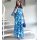 Marken-Druckkleid m.Bindeband, blau-türkis