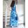 Marken-Druckkleid m.Bindeband, blau-türkis