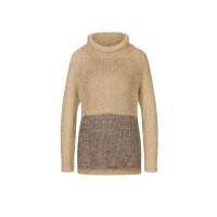 Turtleneck rib knit sweater, camel-ecru-blend
