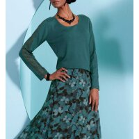 Pullover m.Spitzeneinsatz u.Ziersteinchen, petrol