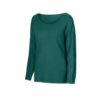 Pullover m.Spitzeneinsatz u.Ziersteinchen, petrol