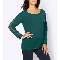 Pullover m.Spitzeneinsatz u.Ziersteinchen, petrol