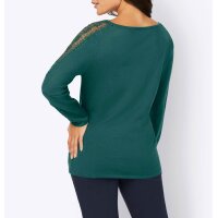 Pullover m.Spitzeneinsatz u.Ziersteinchen, petrol