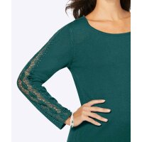 Pullover m.Spitzeneinsatz u.Ziersteinchen, petrol