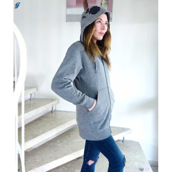 Marken-Sweatjacke, grau-melange