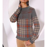 Glencheck jacquard pattern sweater, grey-terra