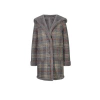 Glencheck jacket with fur imitation, grey-terra