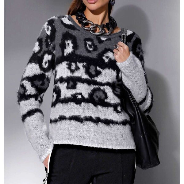 Jacquardmuster-Pullover, weiß-schwarz