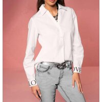 Hemdkragen-Bluse m. Schriftzug "Love", ecru