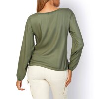 Bluse m.Bindeband, khaki-rostrot-bedruckt