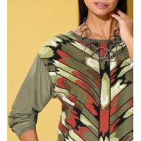 Bluse m.Bindeband, khaki-rostrot-bedruckt