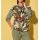 Bluse m.Bindeband, khaki-rostrot-bedruckt