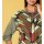 Bluse m.Bindeband, khaki-rostrot-bedruckt