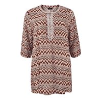 Marken-Plus-Size-Tunika, beige-bedruckt