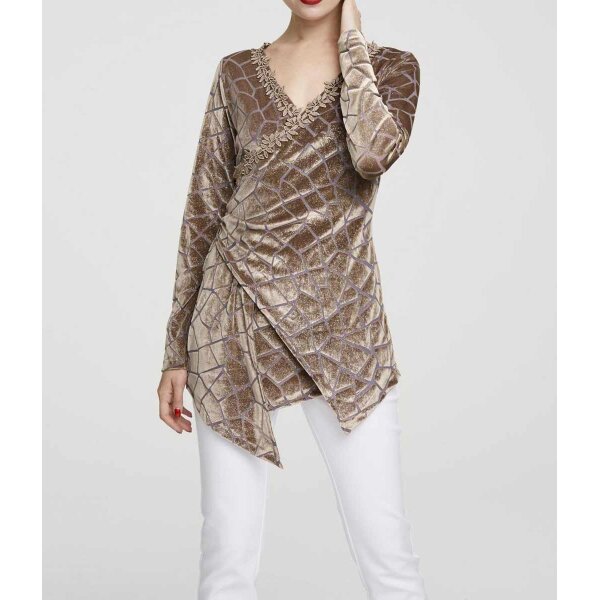 Spitzen-Samt-Ausbrennershirt, taupe