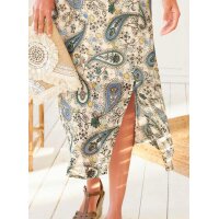 Designer-Druck-Chiffonkleid, mittelblau-smaragd