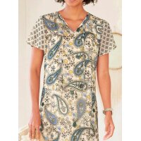 Designer-Druck-Chiffonkleid, mittelblau-smaragd