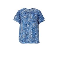 Designer-Druckbluse, blau-weiß