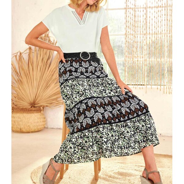 Layer print skirt, black-eucalyptus