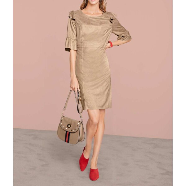 Designer-Velourslederimitatkleid, sand