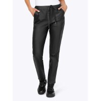 Stretchhose m. Lederimitat Flecht-Details, schwarz