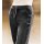 Stretchhose m. Lederimitat Flecht-Details, schwarz