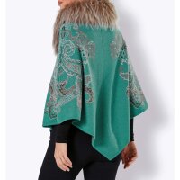 Kaschmir-Merino-Poncho m. Webpelz, smaragd