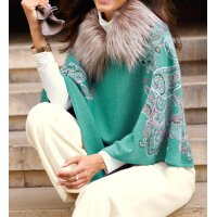 Kaschmir-Merino-Poncho m. Webpelz, smaragd