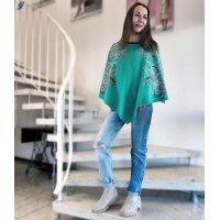 Kaschmir-Merino-Poncho m. Webpelz, smaragd